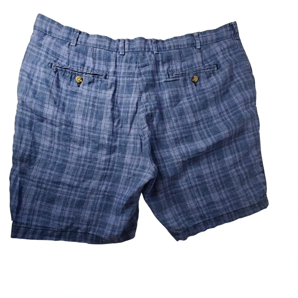 Peter Millar Crown Mens 40 Blue Plaid 100% Linen Shorts MS22B14